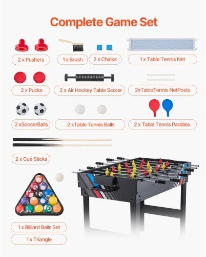 VEVOR 122 cm 4-in-1 stalo žaidimų komplektas