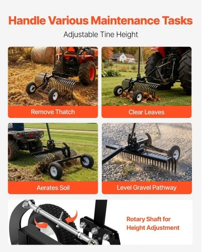 VEVOR 122 cm žemės paviršiaus grėblys vilkimui už traktoriaus