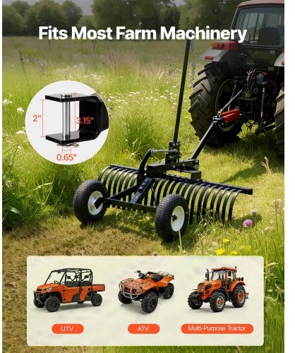 VEVOR 122 cm žemės paviršiaus grėblys vilkimui už traktoriaus