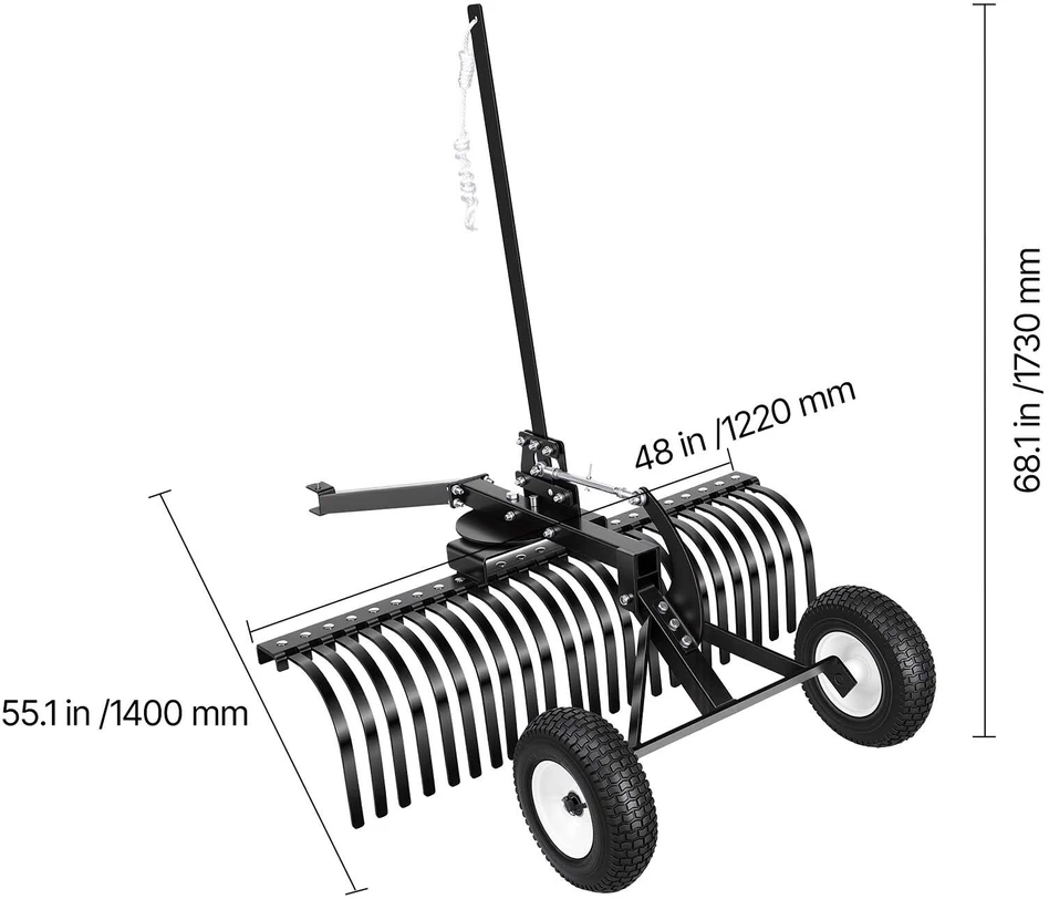 VEVOR 122 cm žemės paviršiaus grėblys vilkimui už traktoriaus