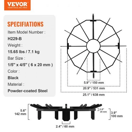 VEVOR Rąstų grotelės 68 cm ketaus plieno
