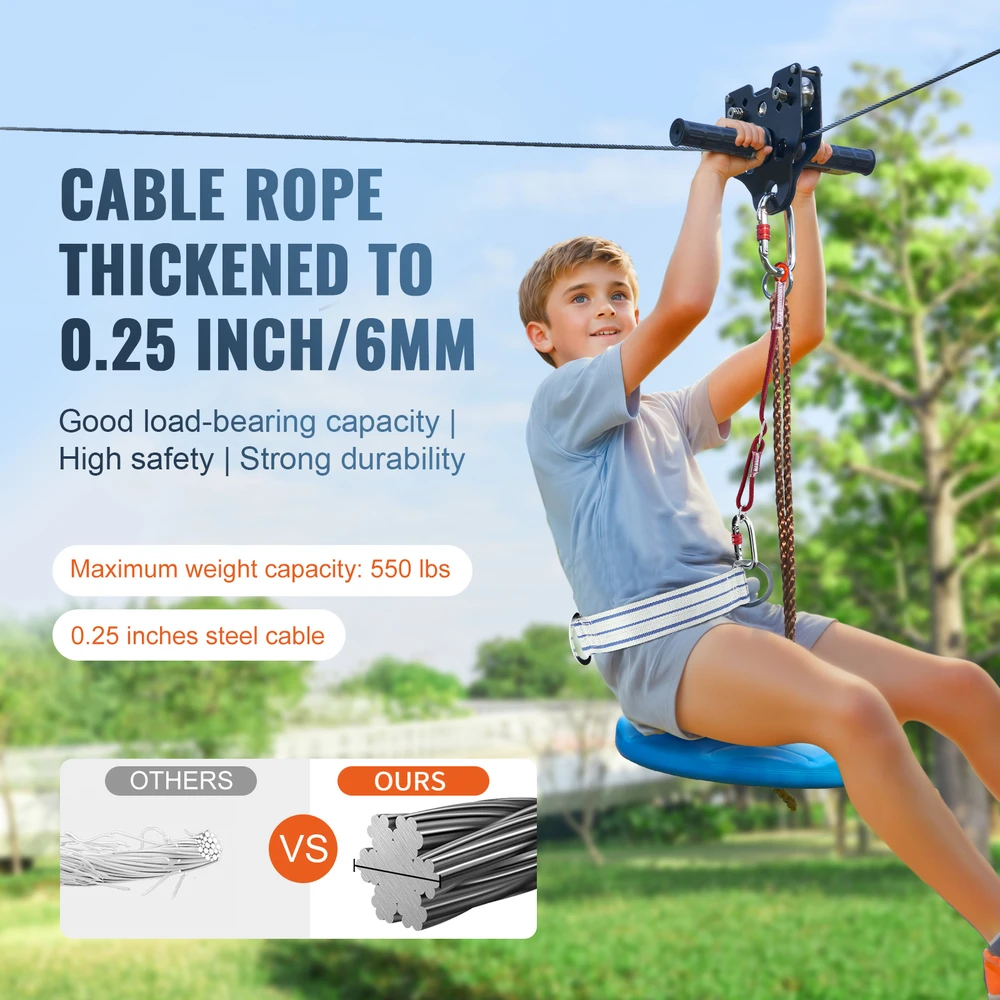 VEVOR 160 ft zip line vaikams ir suaugusiems