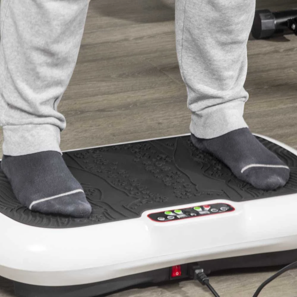 HOMCOM vibracinė platforma, treniruoklis su 2 pasipriešinimo gumomis, 99 vibracijos lygiai, iki 120 kg, viso kūno treniruotėms, 200 W