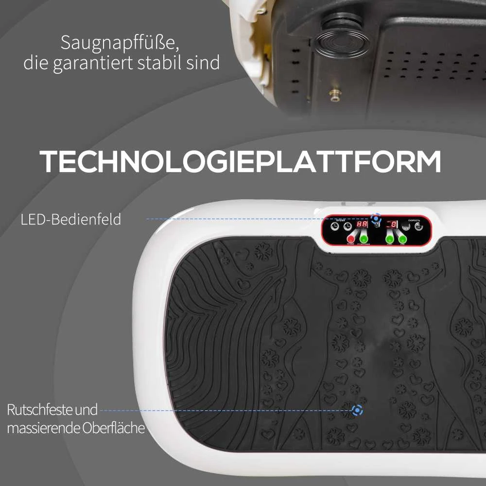 HOMCOM vibracinė platforma, treniruoklis su 2 pasipriešinimo gumomis, 99 vibracijos lygiai, iki 120 kg, viso kūno treniruotėms, 200 W