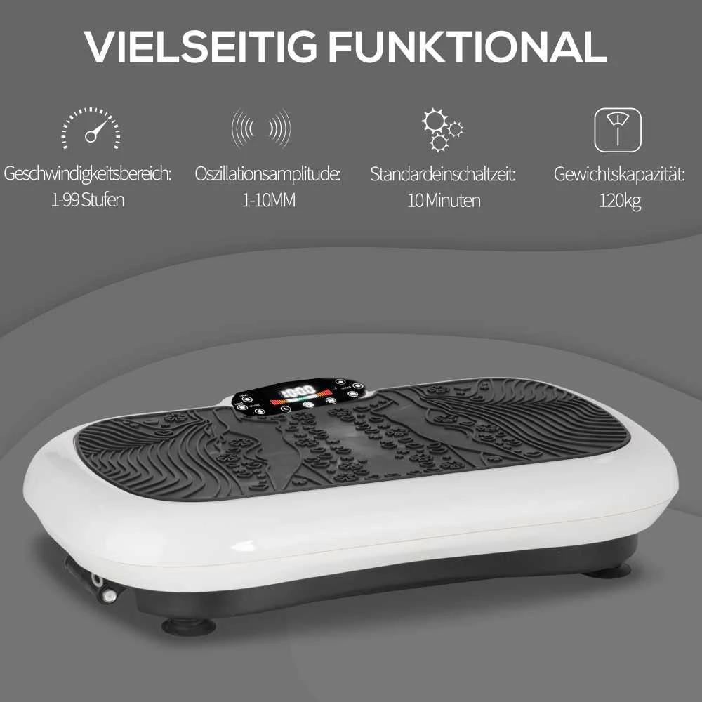 HOMCOM vibracinė platforma, treniruoklis su 2 pasipriešinimo gumomis, 99 vibracijos lygiai, iki 120 kg, viso kūno treniruotėms, 200 W