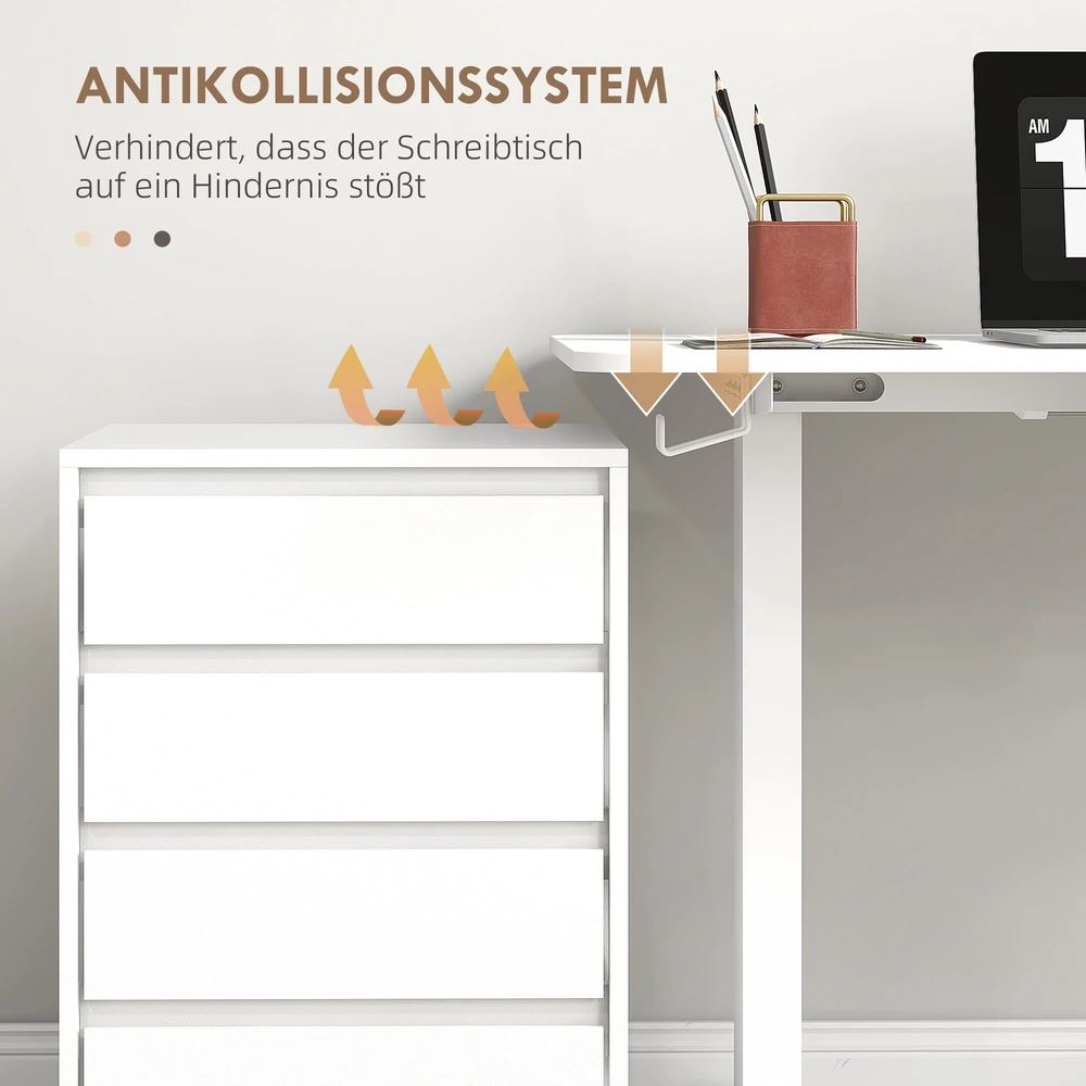 Vinsetto elektrinis reguliuojamo aukščio stalas 120 x 60 cm kompiuterio stalas su 3 atminties nustatymais, ergonomiškas stovimas-sėdimas stalas su apsauga nuo susidūrimo, 2 kabliukai, baltas