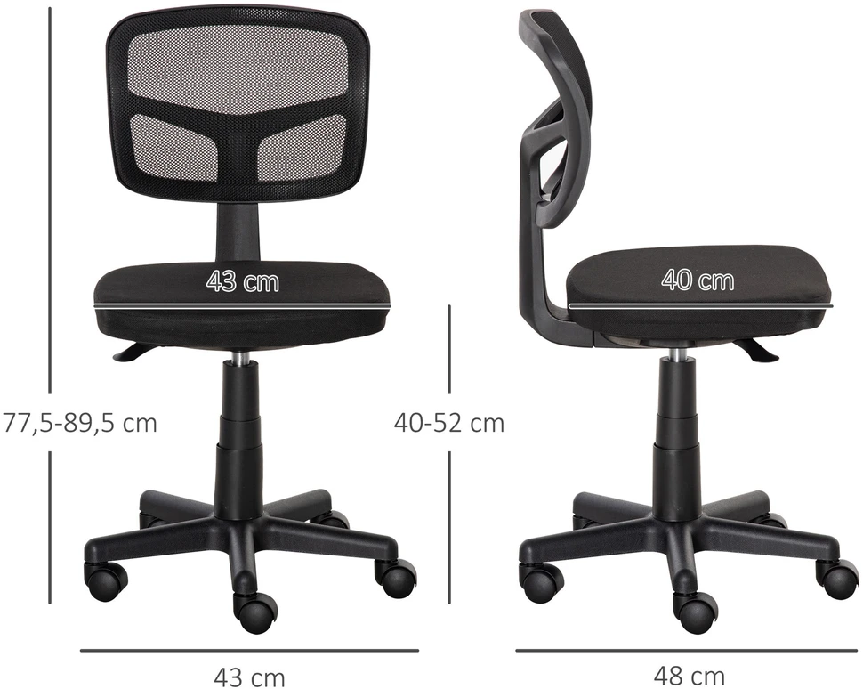 Vinsetto biuro kėdė, ergonomiška darbo kėdė, reguliuojamo aukščio besisukanti kėdė, taupanti vietą, juoda