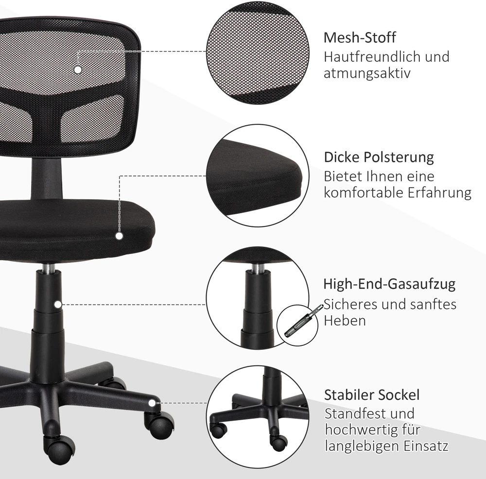 Vinsetto biuro kėdė, ergonomiška darbo kėdė, reguliuojamo aukščio besisukanti kėdė, taupanti vietą, juoda