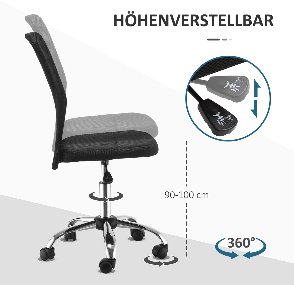 „Vinsetto“ ergonomiška biuro kėdė, reguliuojamo aukščio kompiuterio kėdė, 360° pasisukanti su kvėpuojančiu atlošu, iki 100 kg, juoda