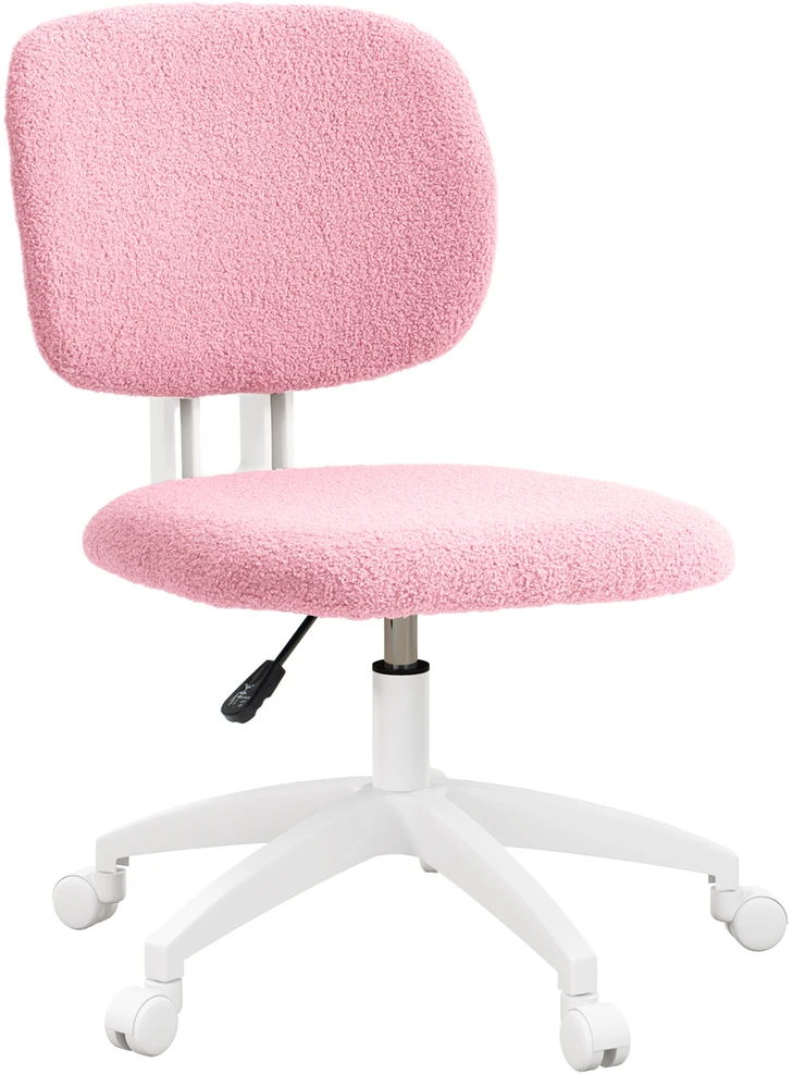 Vinsetto biuro kėdė, ergonomiška darbo kėdė, reguliuojamo aukščio kompiuterio kėdė be porankių, besisukanti kėdė, aksominė, rožinė