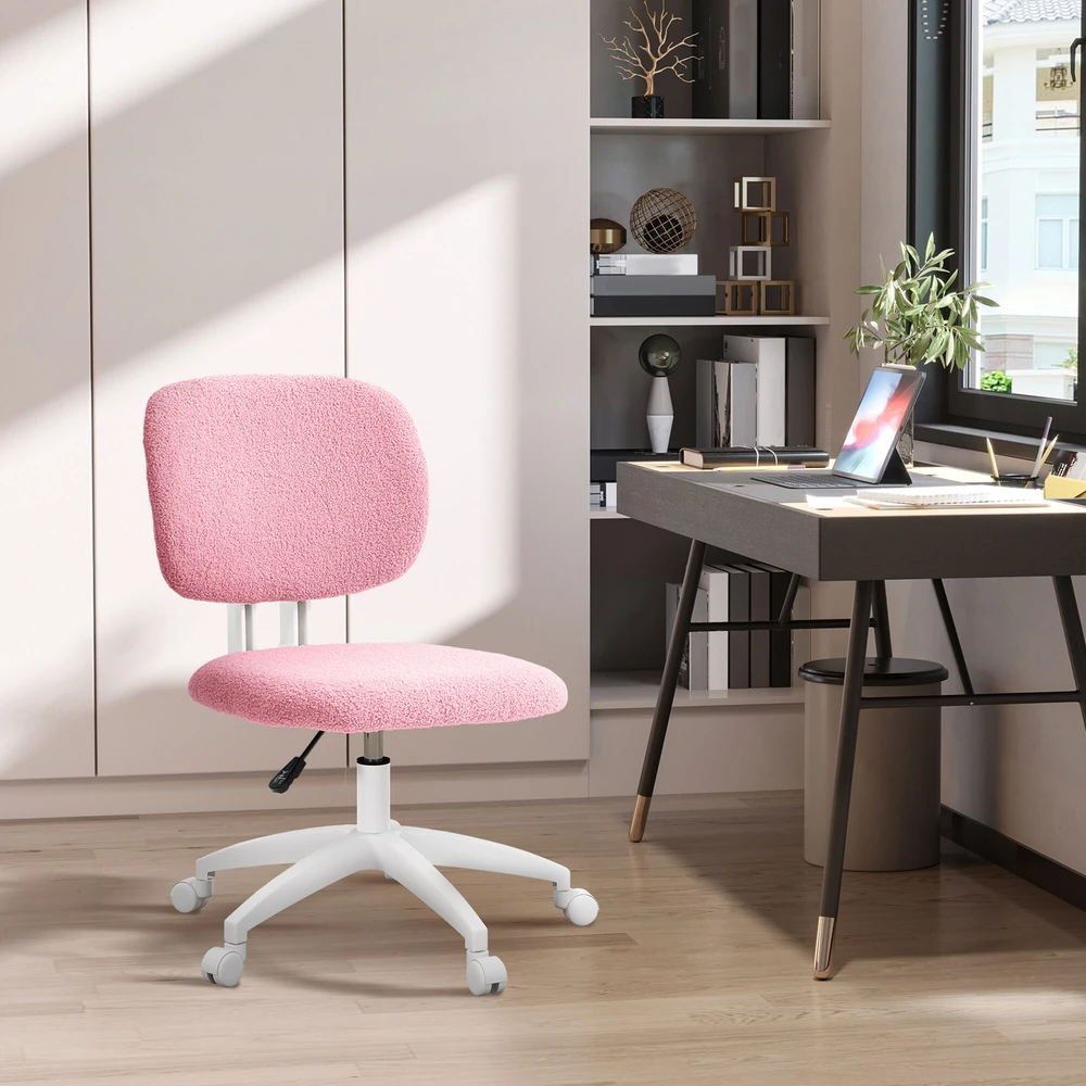 Vinsetto biuro kėdė, ergonomiška darbo kėdė, reguliuojamo aukščio kompiuterio kėdė be porankių, besisukanti kėdė, aksominė, rožinė