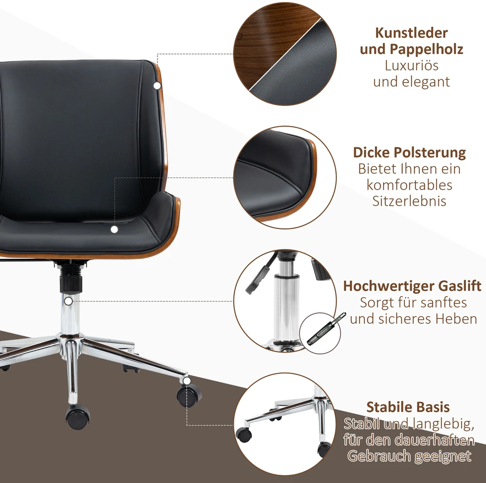 Vinsetto biuro kėdė su supimosi funkcija, ergonomiška kompiuterio kėdė, reguliuojamo aukščio rašomojo stalo kėdė, iki 120 kg apkrova, dirbtinė oda, juoda