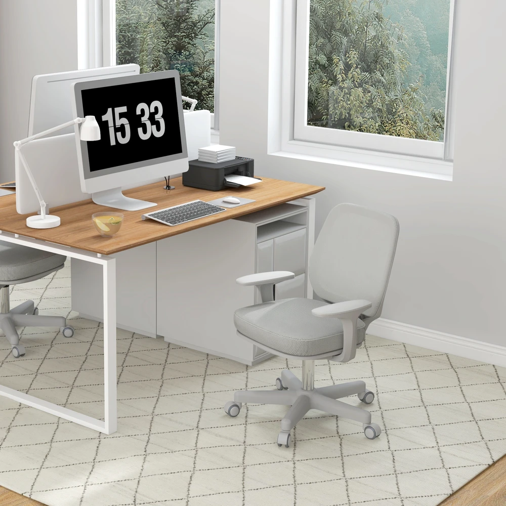 Vinsetto biuro kėdė, ergonomiška darbo kėdė su sukimosi funkcija, reguliuojamo aukščio, 55 x 48 x 82,5-94,5 cm, pilka