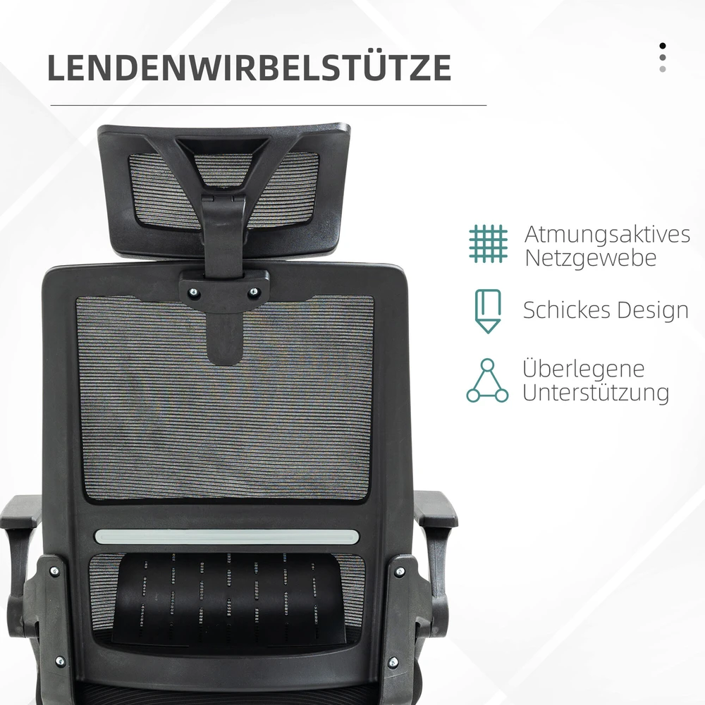 Ergonomiška biuro kėdė Vinsetto, reguliuojama, su galvos atrama, porankiais ir supimosi funkcija, juoda