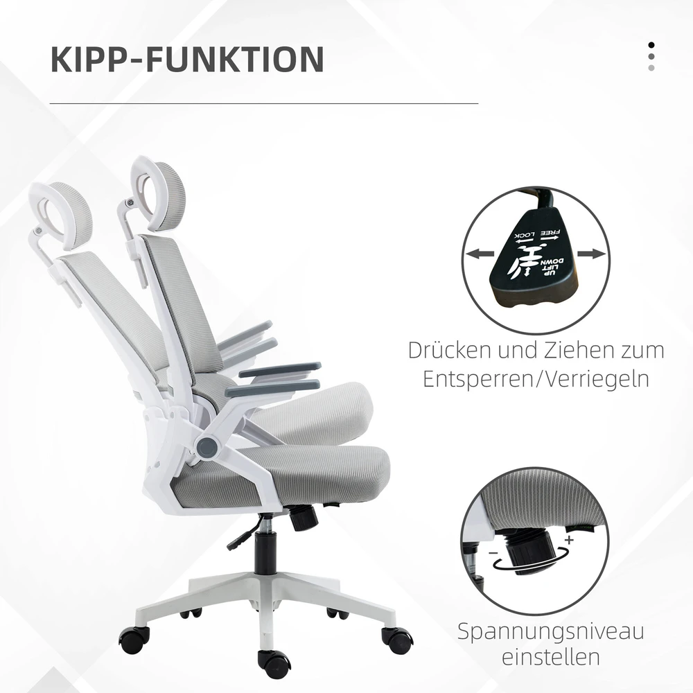 Vinsetto ergonomiška biuro kėdė, reguliuojama rašomojo stalo kėdė su galvos atrama, porankiais, reguliuojamu aukščiu, besisukanti, su supimosi funkcija, juosmens atrama, tinklelis