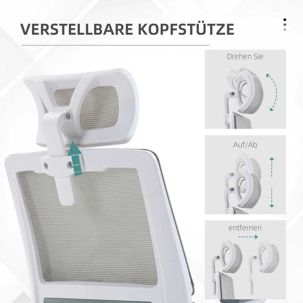 Vinsetto ergonomiška biuro kėdė, reguliuojama rašomojo stalo kėdė su galvos atrama, porankiais, reguliuojamu aukščiu, besisukanti, su supimosi funkcija, juosmens atrama, tinklelis