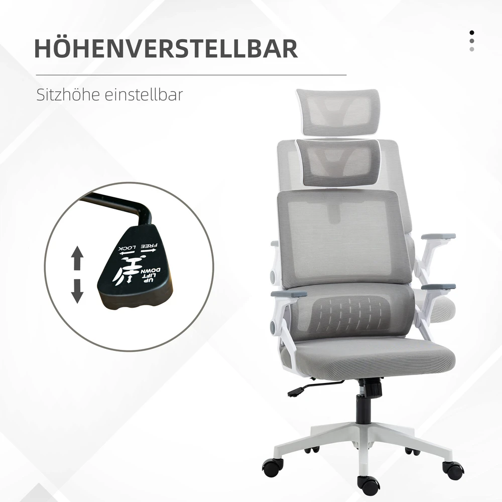 Vinsetto ergonomiška biuro kėdė, reguliuojama rašomojo stalo kėdė su galvos atrama, porankiais, reguliuojamu aukščiu, besisukanti, su supimosi funkcija, juosmens atrama, tinklelis