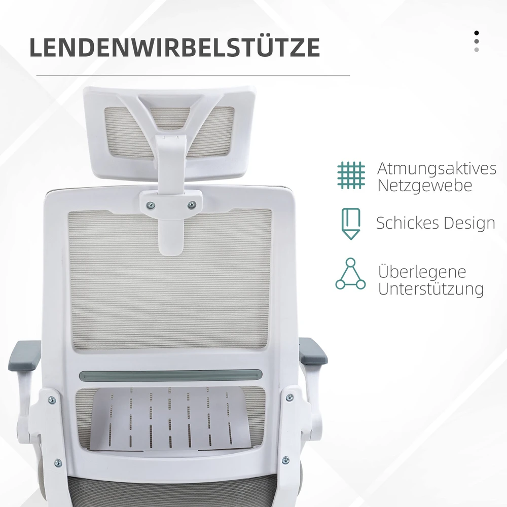 Vinsetto ergonomiška biuro kėdė, reguliuojama rašomojo stalo kėdė su galvos atrama, porankiais, reguliuojamu aukščiu, besisukanti, su supimosi funkcija, juosmens atrama, tinklelis