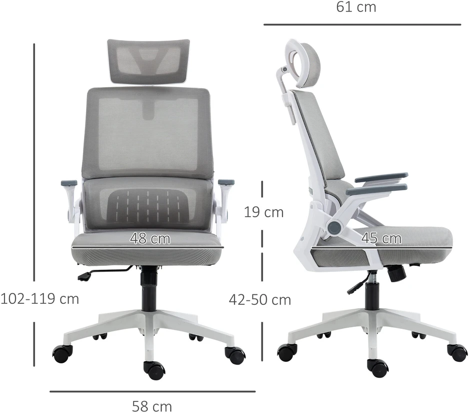 Vinsetto ergonomiška biuro kėdė, reguliuojama rašomojo stalo kėdė su galvos atrama, porankiais, reguliuojamu aukščiu, besisukanti, su supimosi funkcija, juosmens atrama, tinklelis