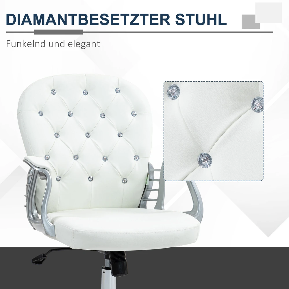 Biuro kėdė Vinsetto, ergonomiška darbo kėdė su porankiais, paminkštintas atlošas, reguliuojamo aukščio kompiuterio kėdė su dirbtinės odos apdaila, sukamoji kėdė namų biurui, balta