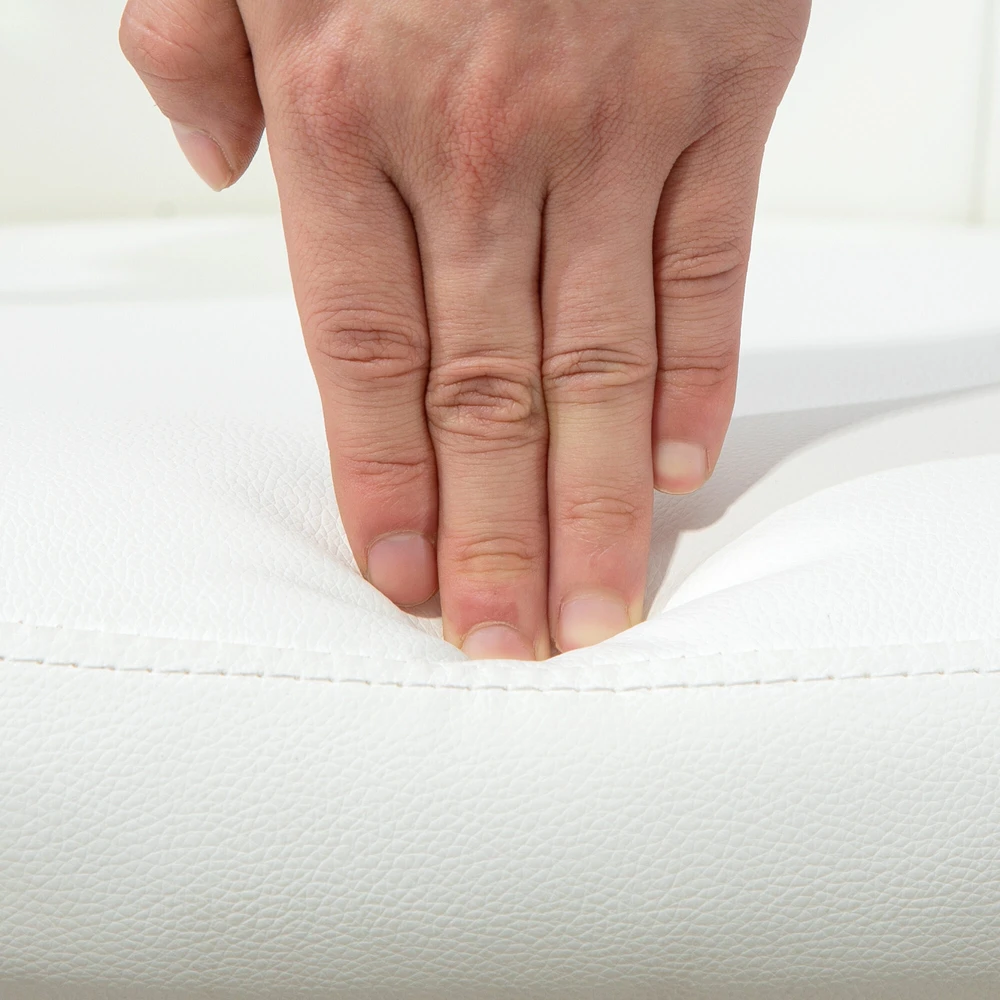 Biuro kėdė Vinsetto, ergonomiška darbo kėdė su porankiais, paminkštintas atlošas, reguliuojamo aukščio kompiuterio kėdė su dirbtinės odos apdaila, sukamoji kėdė namų biurui, balta