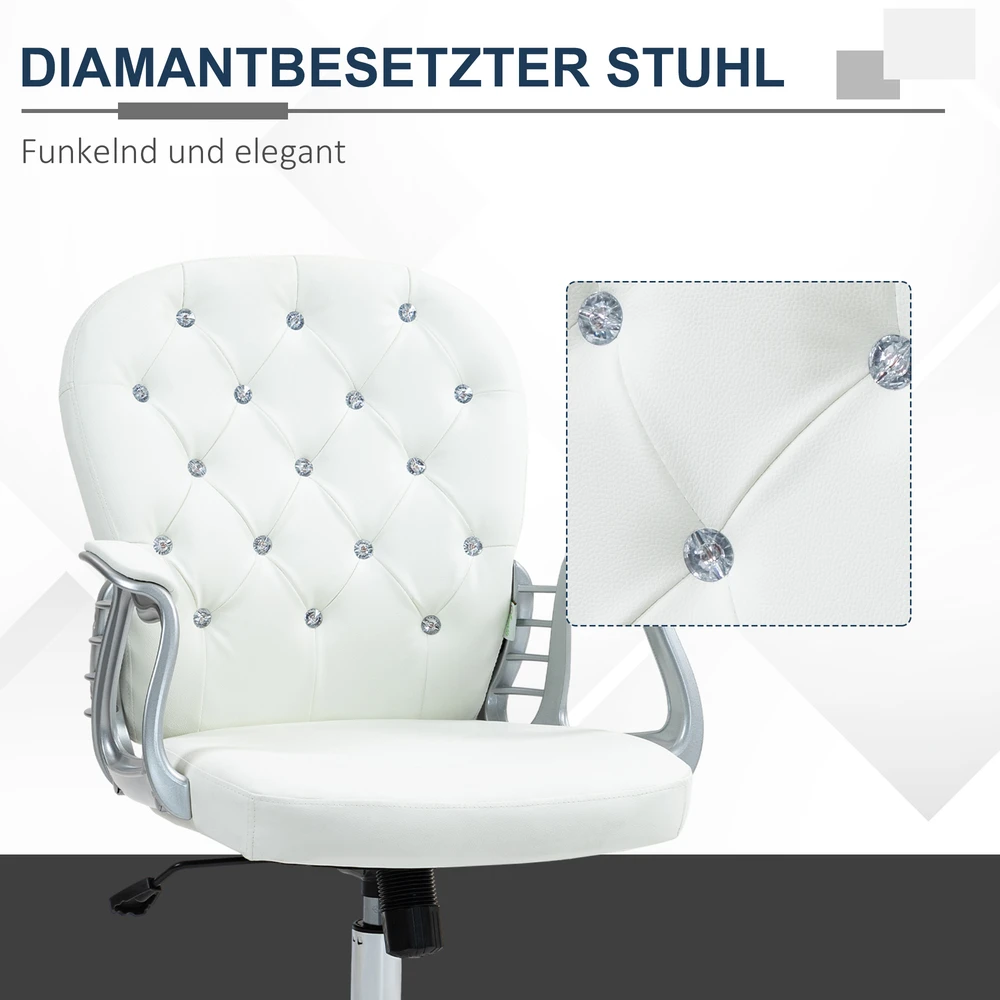 Biuro kėdė Vinsetto, ergonomiška darbo kėdė su porankiais, paminkštintas atlošas, reguliuojamo aukščio kompiuterio kėdė su dirbtinės odos apdaila, sukamoji kėdė namų biurui, balta