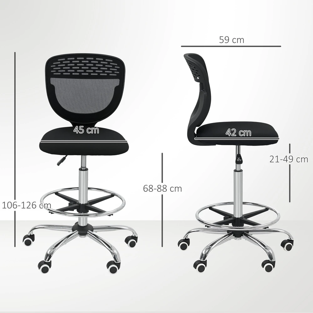 Vinsetto biuro kėdė, ergonomiška darbo kėdė su reguliuojamu kojų atrama, reguliuojamo aukščio kompiuterio kėdė su tinkliniu apmušalu, biuro kėdė, pasukama kėdė, juoda