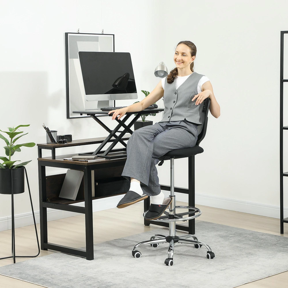 Vinsetto biuro kėdė, ergonomiška darbo kėdė su reguliuojamu kojų atrama, reguliuojamo aukščio kompiuterio kėdė su tinkliniu apmušalu, biuro kėdė, pasukama kėdė, juoda