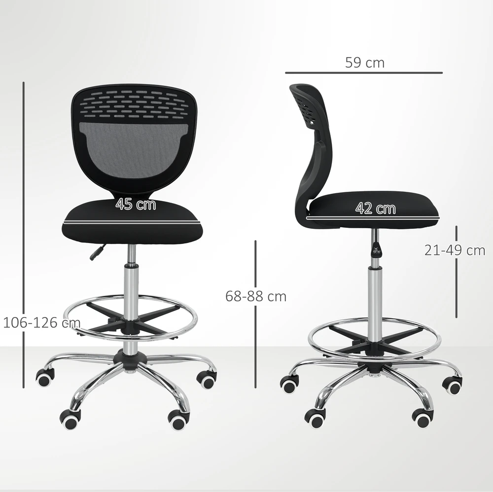 Vinsetto biuro kėdė, ergonomiška darbo kėdė su reguliuojamu kojų atrama, reguliuojamo aukščio kompiuterio kėdė su tinkliniu apmušalu, biuro kėdė, pasukama kėdė, juoda