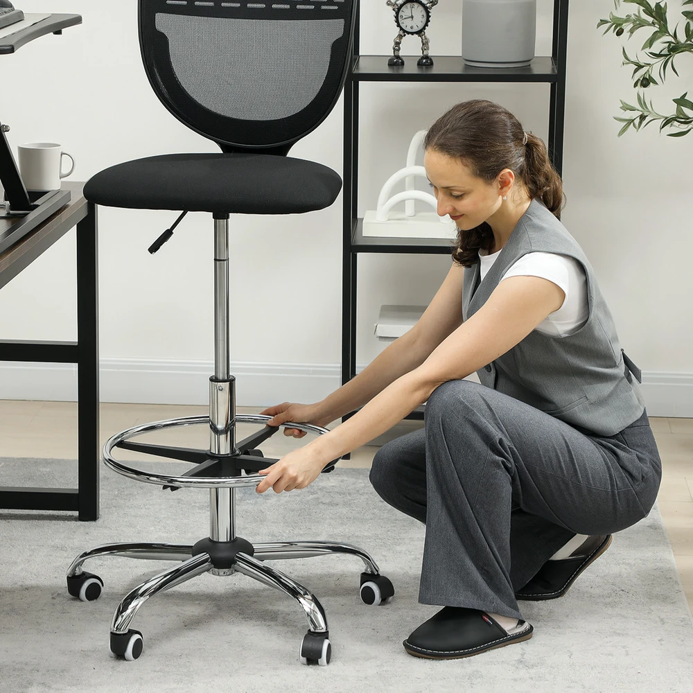 Vinsetto biuro kėdė, ergonomiška darbo kėdė su reguliuojamu kojų atrama, reguliuojamo aukščio kompiuterio kėdė su tinkliniu apmušalu, biuro kėdė, pasukama kėdė, juoda