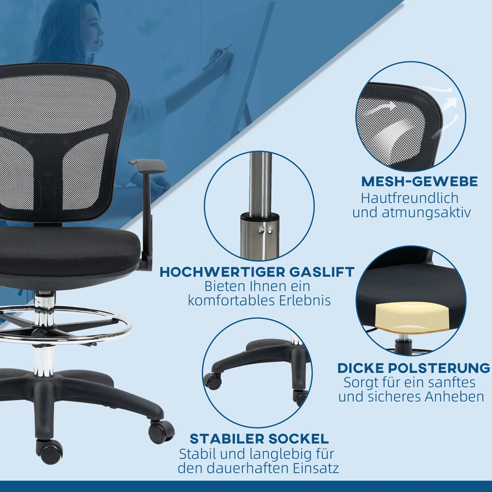 Vinsetto Ergonomiška rašomojo stalo kėdė su kojų atrama 95-115 cm - juoda
