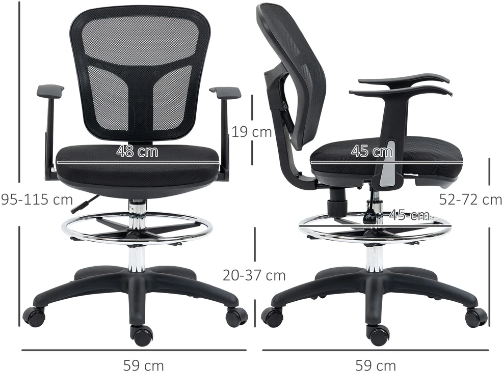 Vinsetto Ergonomiška rašomojo stalo kėdė su kojų atrama 95-115 cm - juoda
