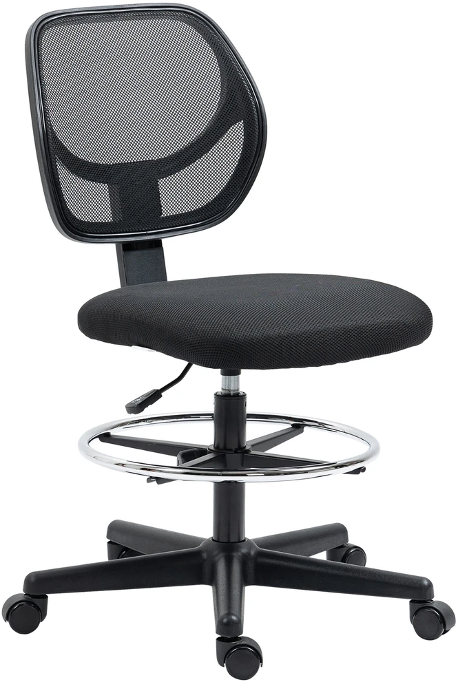 Vinsetto biuro kėdė ergonomiška pasukama kėdė su reguliuojamu kojų žiedu, reguliuojamo aukščio 93-113 cm, su ratukais, juoda