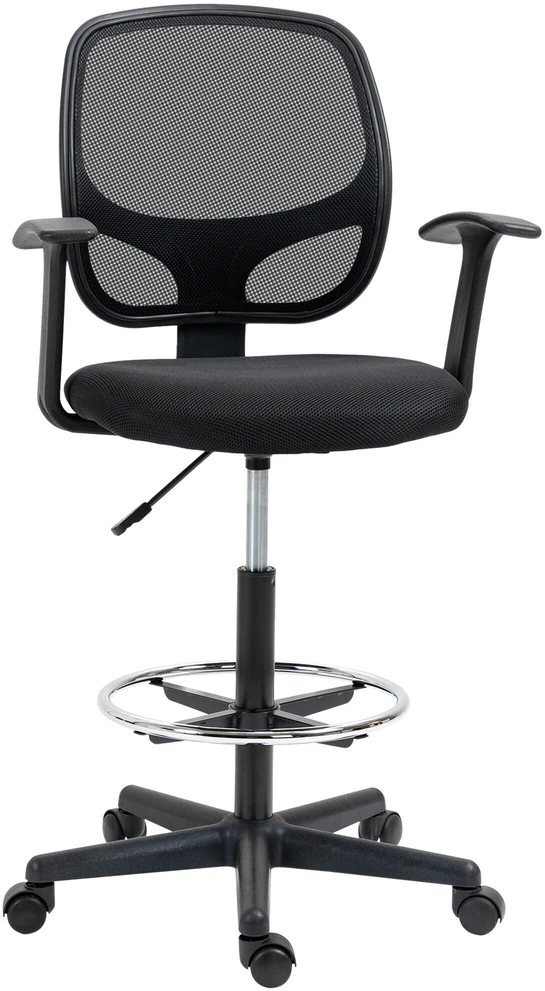 Vinsetto ergonominė biuro kėdė, darbo kėdė, sukamoji kėdė, kėdė piešimui, reguliuojamas kojų žiedas, iki 120 kg, juoda, 60x56x110-132 cm