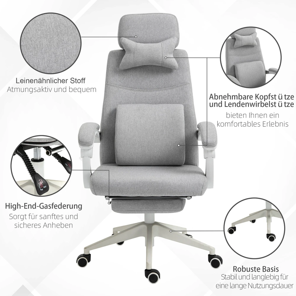 Vinsetto biuro kėdė, žaidimų kėdė, kėdė su ratukais, ergonomiškas dizainas, poliesteris, porolonas, fanera, plastikas, 62 x 68 x 117-127 cm
