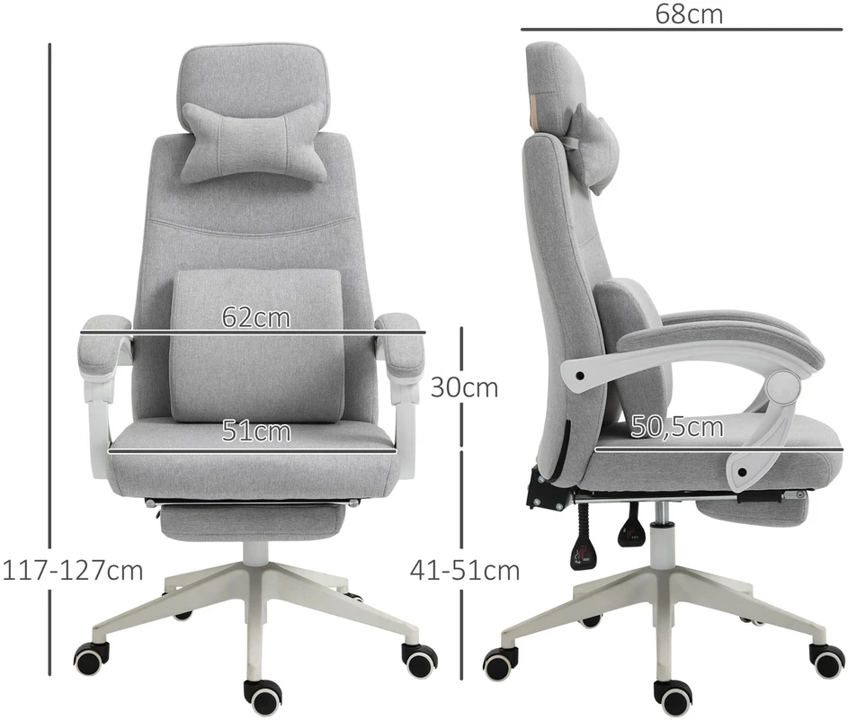 Vinsetto biuro kėdė, žaidimų kėdė, kėdė su ratukais, ergonomiškas dizainas, poliesteris, porolonas, fanera, plastikas, 62 x 68 x 117-127 cm