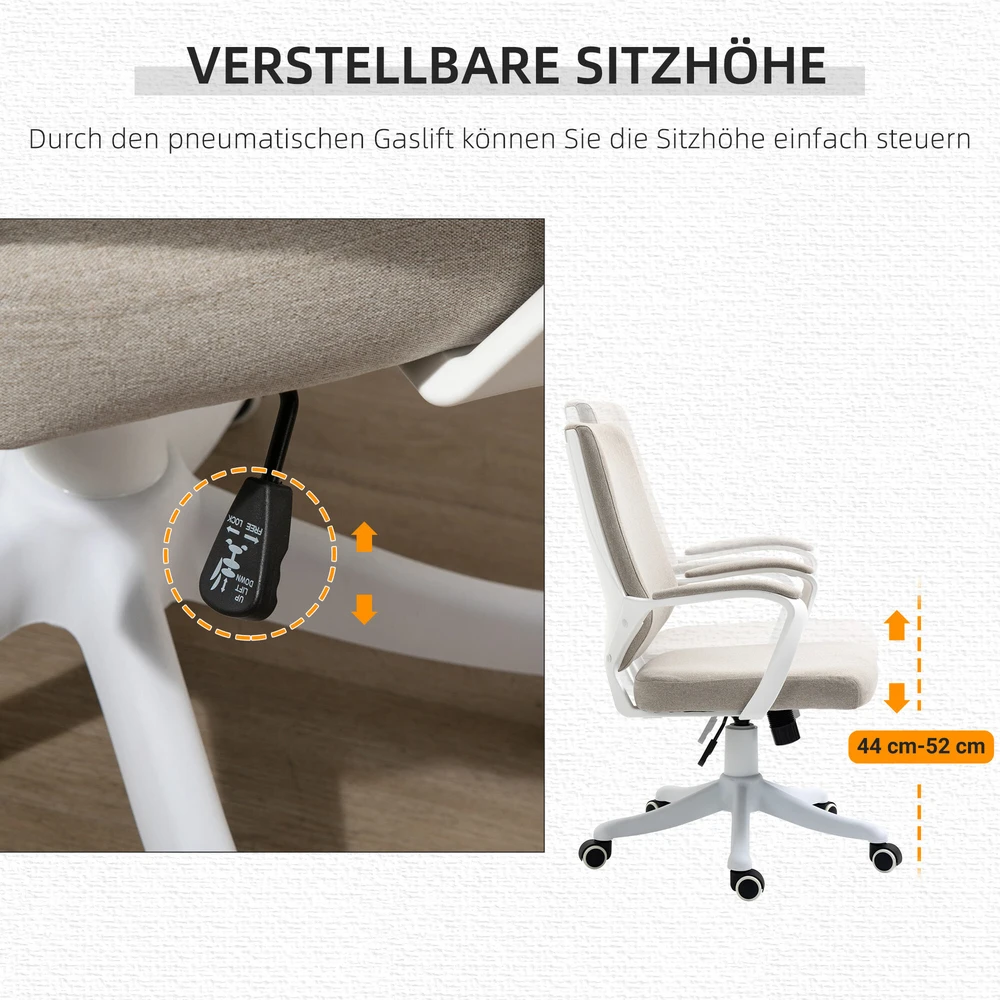 Vinsetto biuro kėdė su supimosi funkcija, reguliuojamu aukščiu, storu paminkštinimu, ergonomiška, 360° besisukantys ratukai, 62x69x92-100 cm