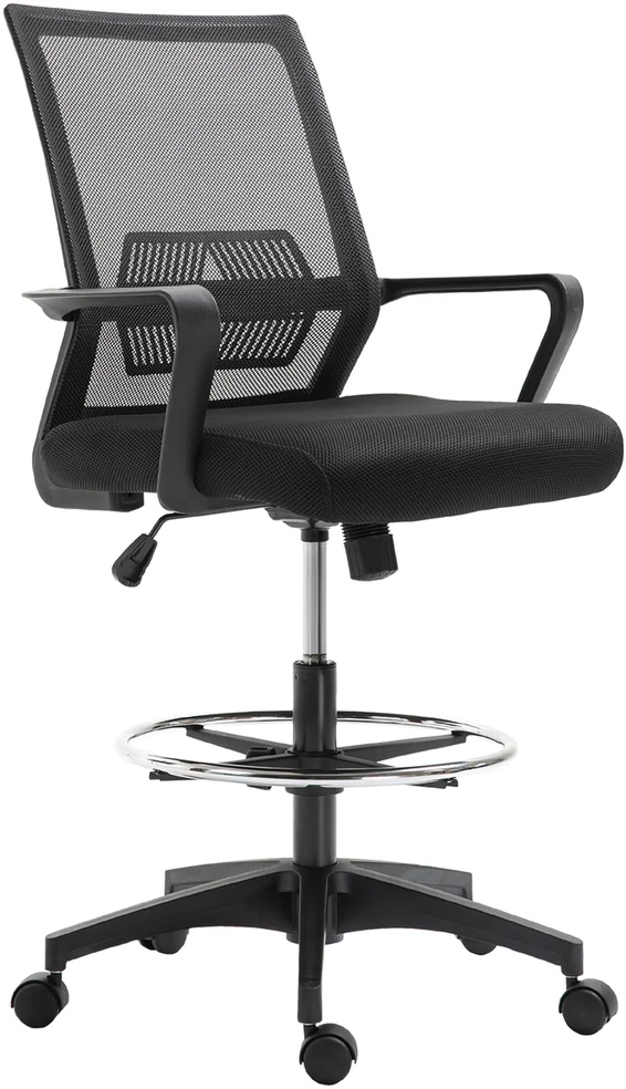 Vinsetto ergonominė biuro kėdė su reguliuojamu pėdų žiedu, juosmens atrama, reguliuojamo aukščio tinkline kėde, supimosi funkcija, kompiuterio kėdė, juoda
