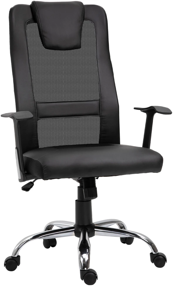 Vinsetto biuro kėdė, ergonomiška sukama kėdė, reguliuojamo aukščio, dirbtinė oda (PU), juoda, 66x73x108-118 cm
