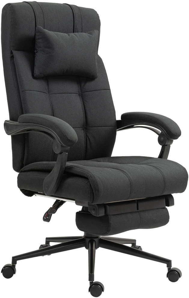 Vinsetto ergonominė biuro kėdė su atlošimo funkcija, galvos atrama, porankiais, reguliuojamu aukščiu ir kojų atrama, juoda