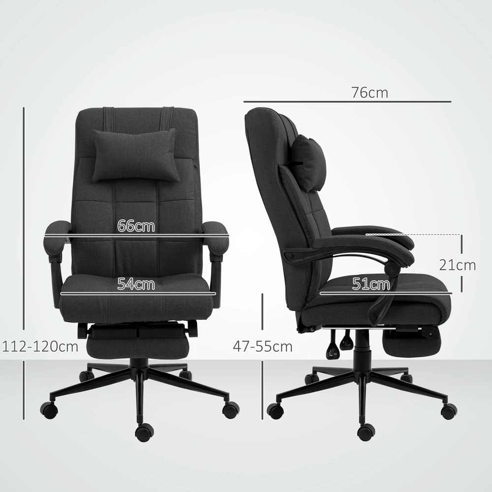 Vinsetto ergonominė biuro kėdė su atlošimo funkcija, galvos atrama, porankiais, reguliuojamu aukščiu ir kojų atrama, juoda