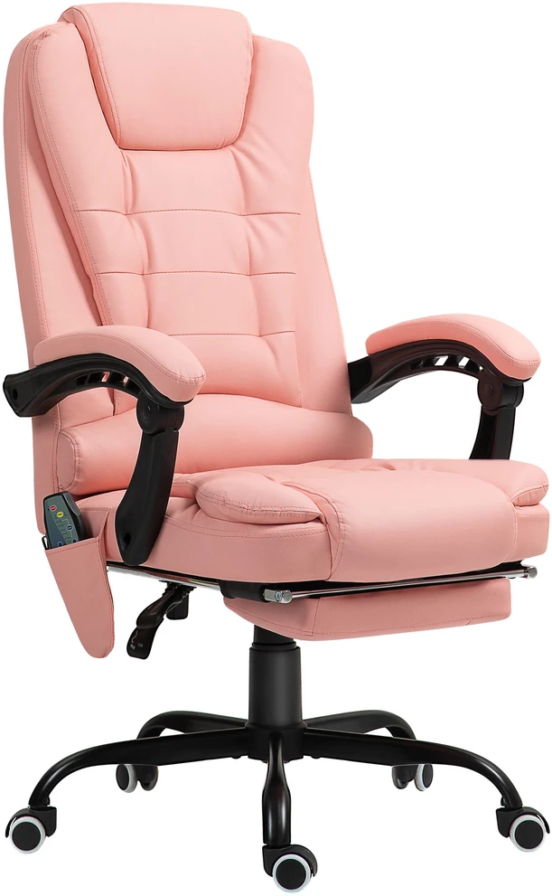 Vinsetto biuro kėdė su 7 taškų masažu, ergonomiškas darbo krėslas su atlošimo funkcija, reguliuojamo aukščio vadovo kėdė su nuotolinio valdymo pulteliu, išlaikanti iki 120 kg, darbo kambariui, biurui, rožinė