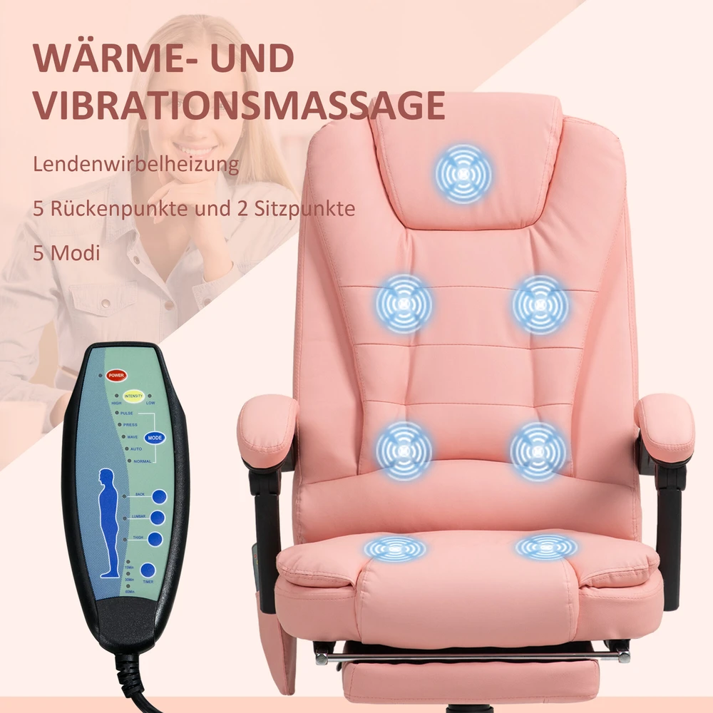 Vinsetto biuro kėdė su 7 taškų masažu, ergonomiškas darbo krėslas su atlošimo funkcija, reguliuojamo aukščio vadovo kėdė su nuotolinio valdymo pulteliu, išlaikanti iki 120 kg, darbo kambariui, biurui, rožinė