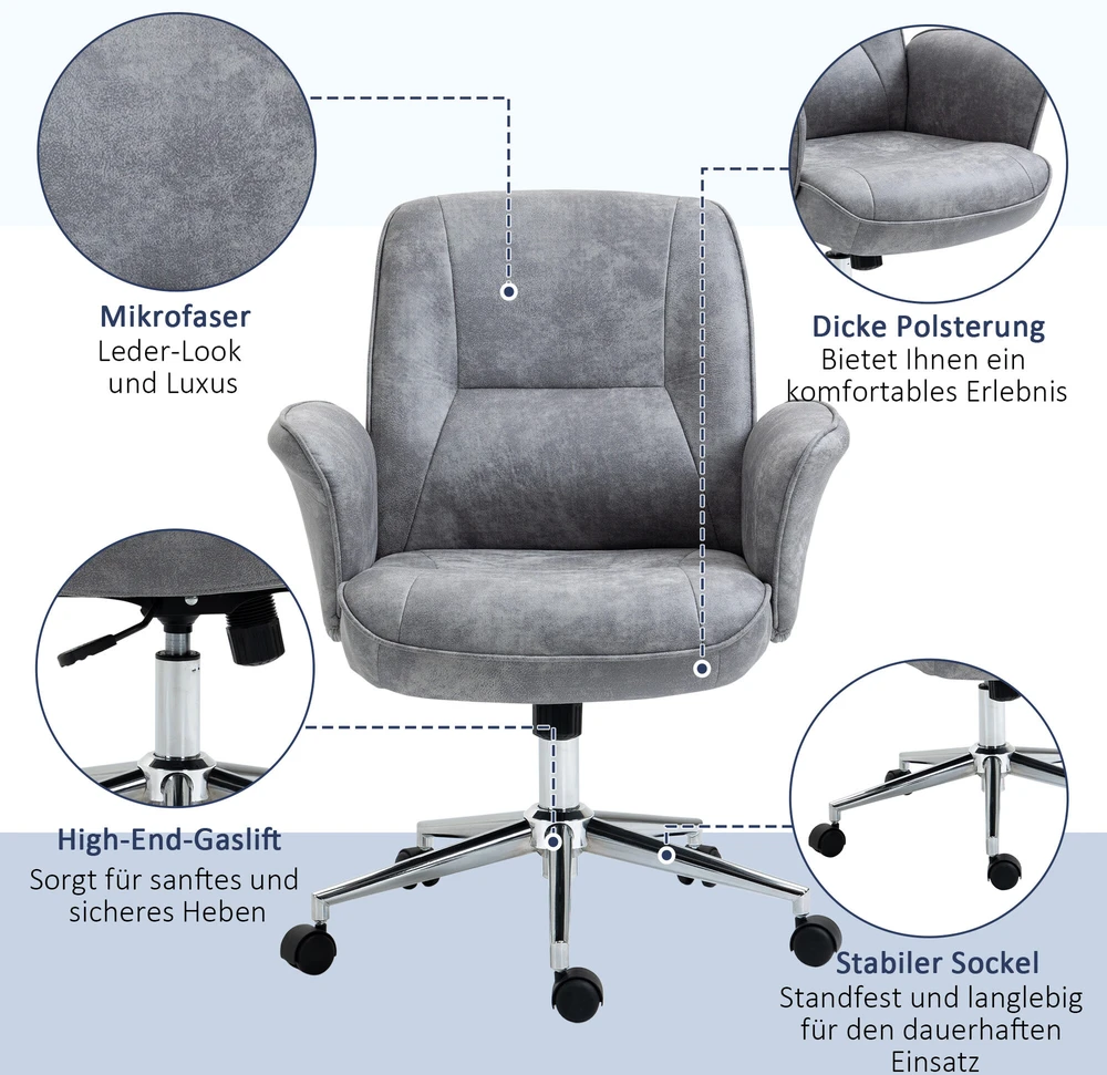 Vinsetto biuro kėdė, moderni darbo kėdė su supimosi funkcija, reguliuojamo aukščio, ergonomiška, 360° besisukantys ratukai