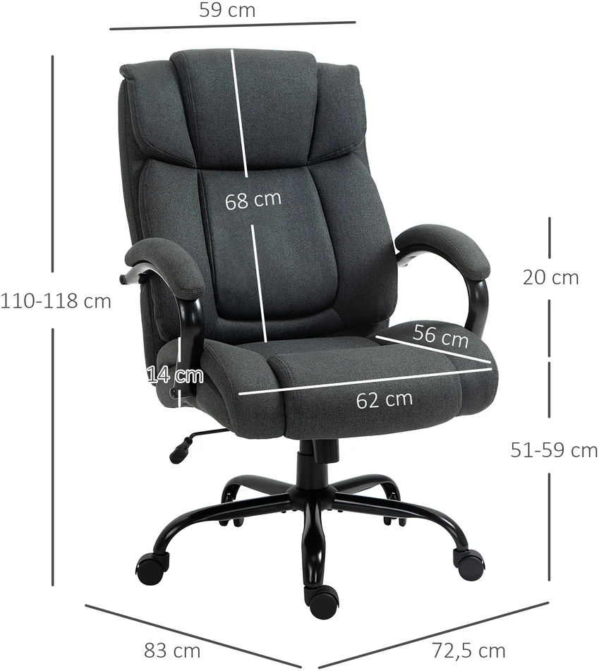 Vinsetto biuro kėdė, ergonomiška darbo kėdė, besisukanti kėdė su paminkštintais porankiais, keliamoji galia iki 220 kg, pilka