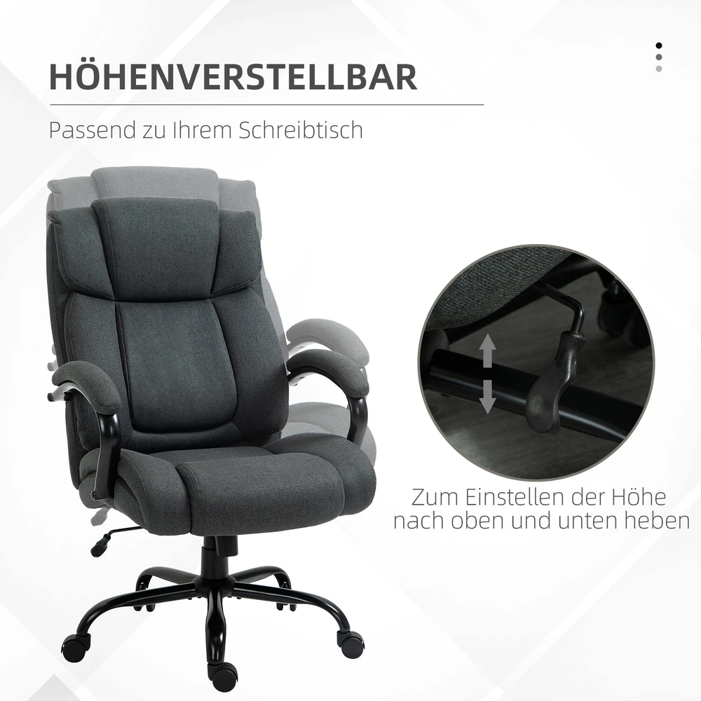 Vinsetto biuro kėdė, ergonomiška darbo kėdė, besisukanti kėdė su paminkštintais porankiais, keliamoji galia iki 220 kg, pilka