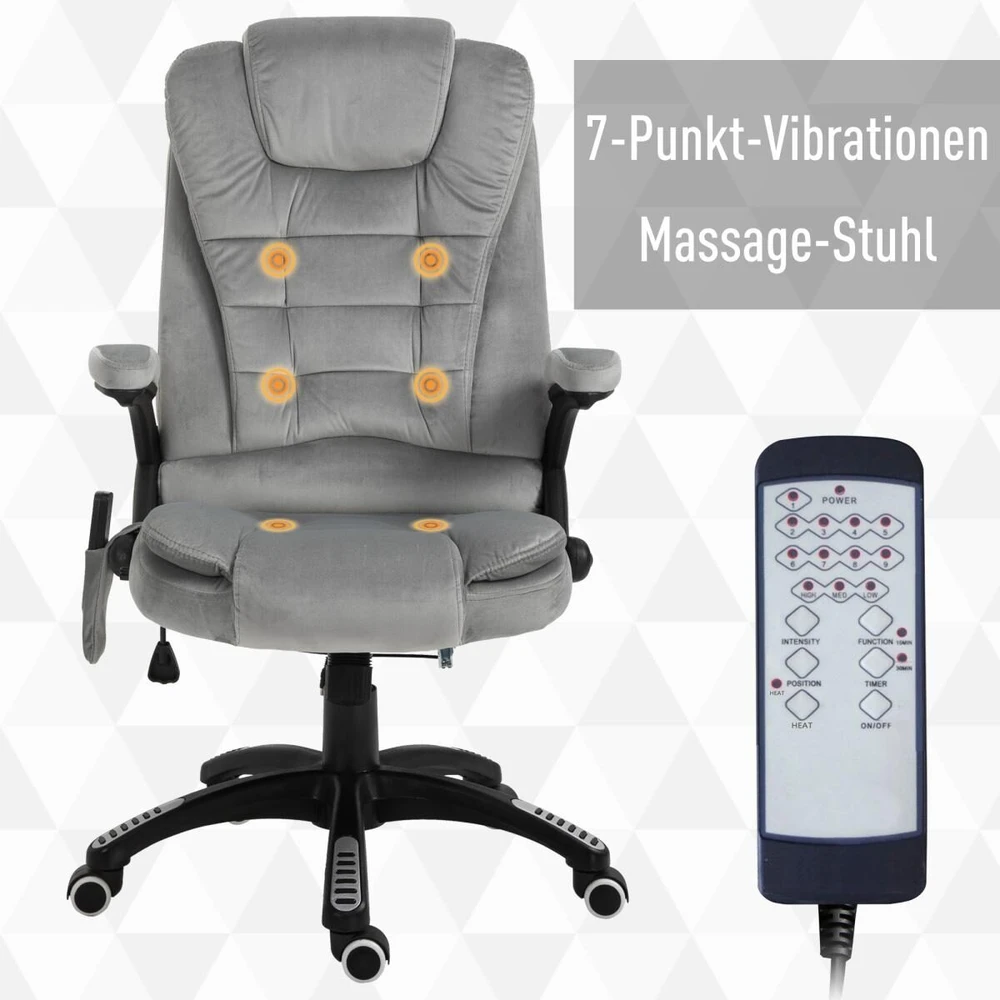 Vinsetto masažinė kėdė, biuro kėdė, žaidimų kėdė, reguliuojamo aukščio kėdė vadovams, ergonomiška, PU ratukai, pilka, 67x74x107-116 cm