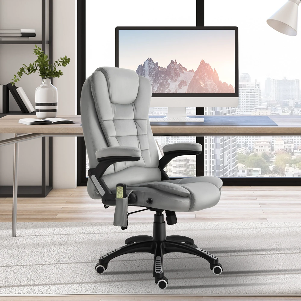 Vinsetto masažinė kėdė, biuro kėdė, žaidimų kėdė, reguliuojamo aukščio kėdė vadovams, ergonomiška, PU ratukai, pilka, 67x74x107-116 cm