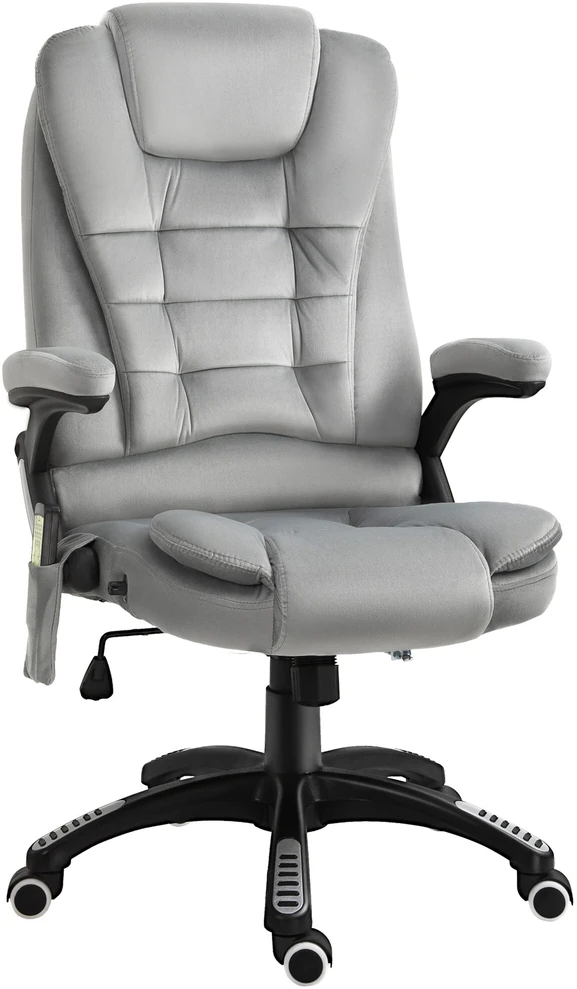 Vinsetto masažinė kėdė, biuro kėdė, žaidimų kėdė, reguliuojamo aukščio kėdė vadovams, ergonomiška, PU ratukai, pilka, 67x74x107-116 cm