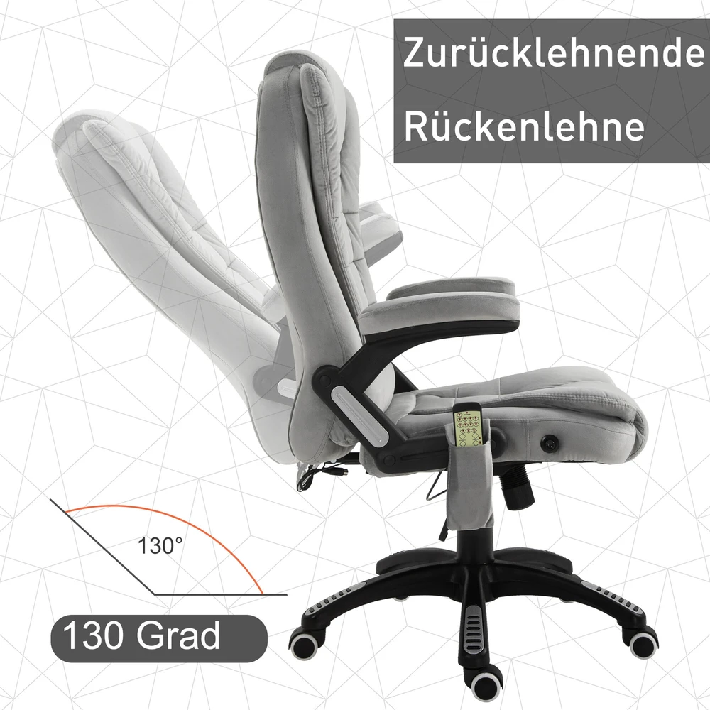Vinsetto masažinė kėdė, biuro kėdė, žaidimų kėdė, reguliuojamo aukščio kėdė vadovams, ergonomiška, PU ratukai, pilka, 67x74x107-116 cm